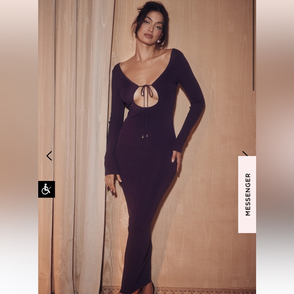 House of CB Keana Plunge Neck Long Sleeve Body-Con Sweater Dress